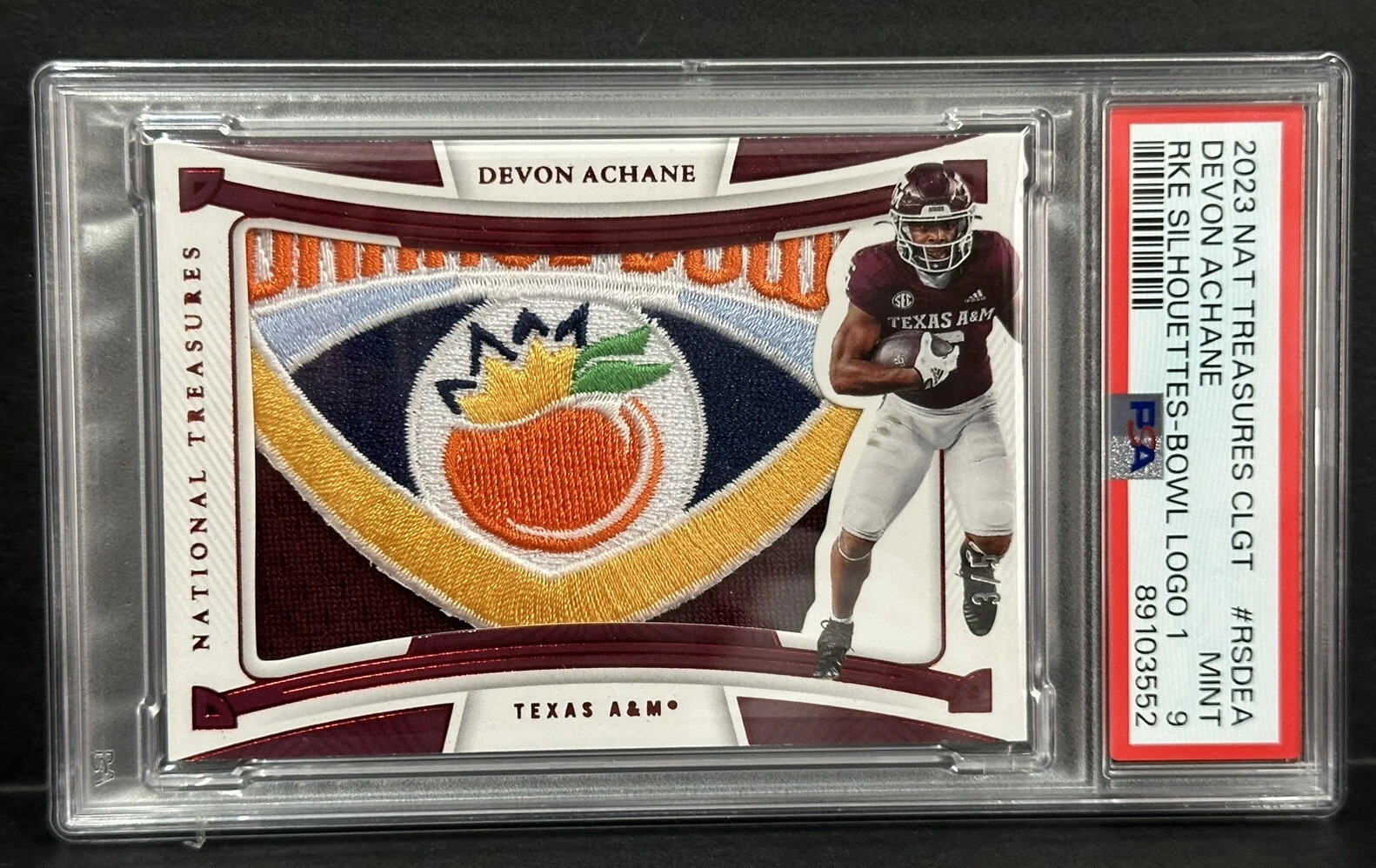 De'Von Achane Panini National Treasures Collegiate Rookie Silhouettes #RSDEA Bowl Logo 1