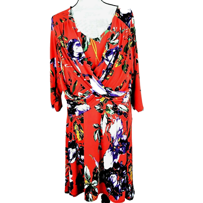 NY Collection Surplice Faux Wrap Dress Size 1X Petite Colorful Autumn Floral New NY Collection Surplice Faux Wrap Dress Size 1X Petite Colorful Autumn Floral New