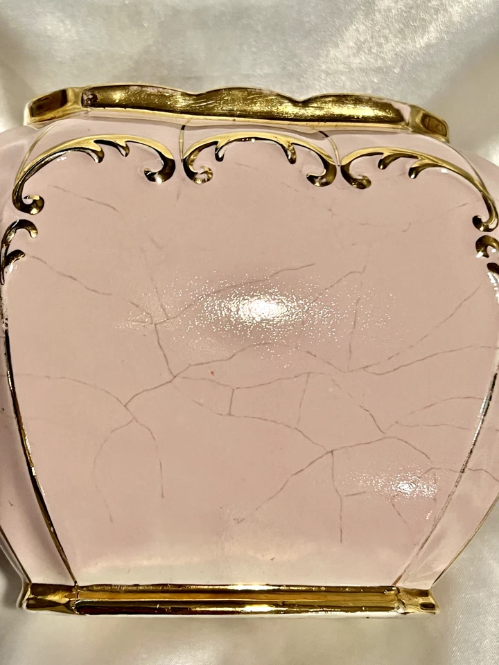 Bule vintage Sadler Cube rosa com dourado. - Imagem 4 de 4