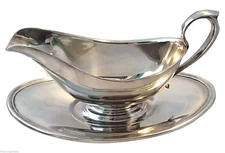 HOTEL STYLE SILVER GRAVY or SAUCE BOAT WITH UNDER TRAY BOWL SERVING TRAY -GORHAM