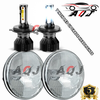 Pair 7'' inch LED Headlights Hi/Lo DRL Chrome for Chevy Camaro C10 Pickup Truck
