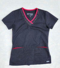 Grey s Anatomy Active Women s XS V Neck Scrub Black w/ Red accents 41399x