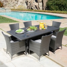 Adriana 7 Piece Eucalyptus And Wicker Outdoor Dining Set For Sale Online Ebay