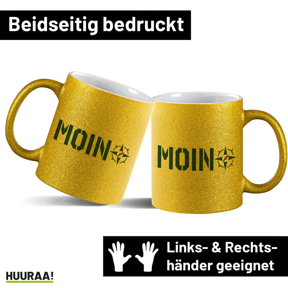 Glitzer-Kaffeetasse Moin Kompass Geschenkidee Souvenir Präsent Wichtelgeschenk M - Bild 2 von 4