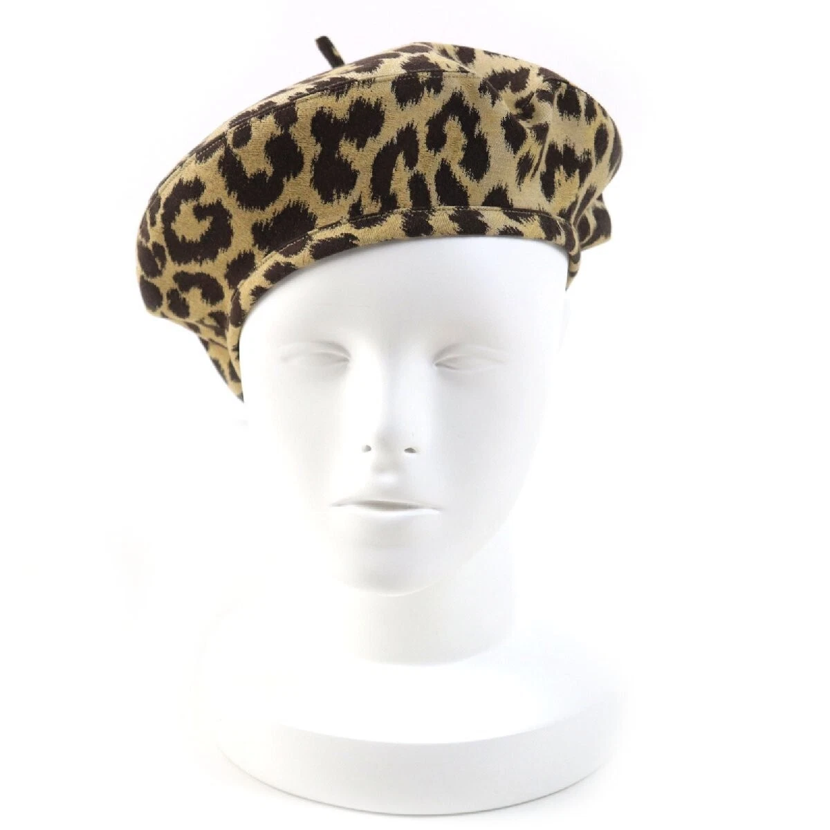 Béret CHRISTIAN DIOR imprimé léopard beige marron foncé taille 57 polyester coton