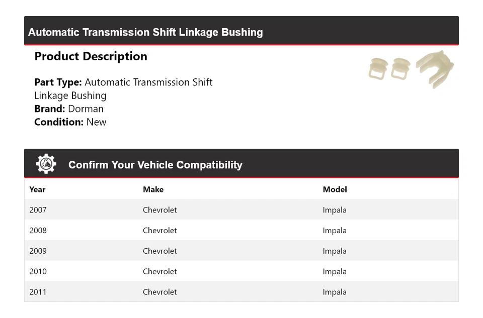 Buje de acoplamiento de cambio para Chevrolet Impala Dorman AT 2007-2011 2008 2009 2010 Foto 2 de 4