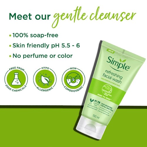 Simple Refreshing Face Wash 150 ml | 100% Soap-Free Formula for Soft, Clean Skin - Picture 8 of 10