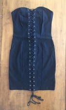 Womens FOREVER 21 STRAPLESS LACE UP DRESS Drawstring Bottom BLACK Size Small