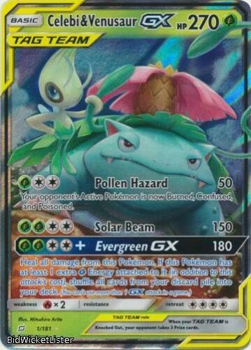 Celebi & Venusaur GX (ULTRA RARE) SM Tag Team Up 1/181 Pokemon Sun And Moon - LP