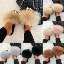 Farm Fox Fur Slippers Furry Fluffy Flip Flop Casual Heel Women's Plush Fur Slide