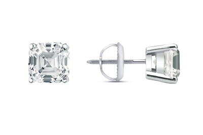 1 kt Asscher Lab Created gewachsene Diamant Ohrringe 14 K Weißgold F/VS Korbschraube