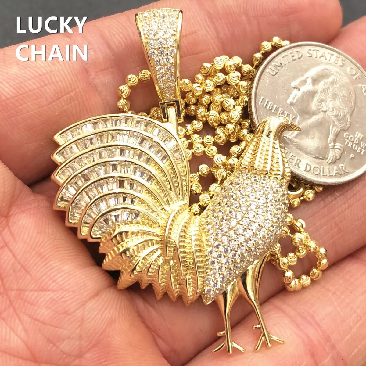 925 STERLING SILVER BLING ROOSTER PENDANT 24