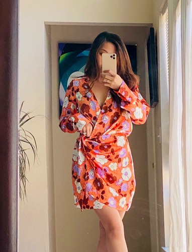ZARA WOMAN FLORAL SATIN DRESS NEON ORANGE 2513/409 SIZE XS NWT | eBay