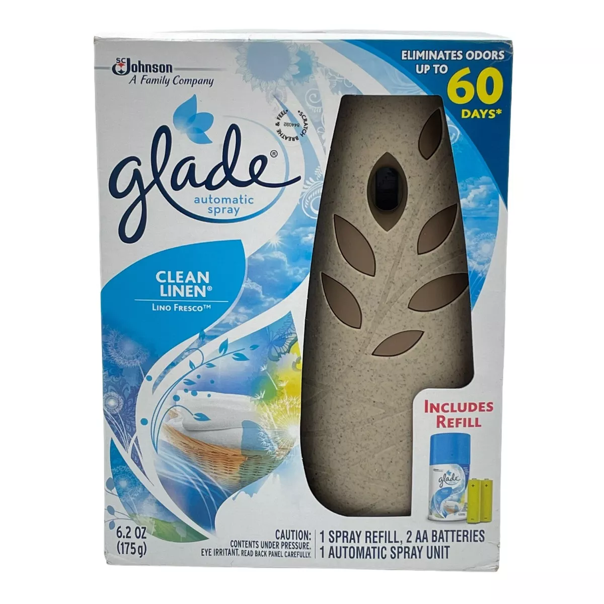 Glade Automatic Spray Refill and Holder Kit, Air Freshener for Home and  Bathroom, Clean Linen, 6.2 Oz, 2 Count