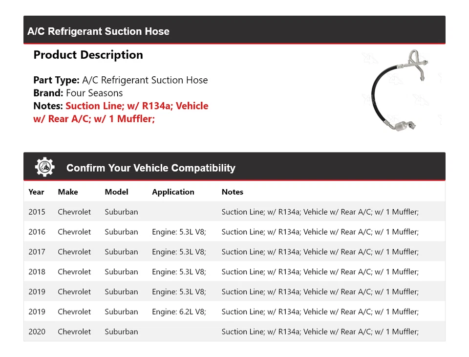 For 2015-2020 Chevrolet Suburban A/C Refrigerant Suction Hose 4 Seasons 2016 - Image 2 of 4
