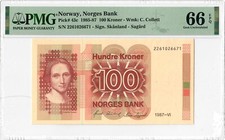 Norwegen 100 Kronen 1985-87, PMG 66 EPQ, &bdquo;Norges Bank&ldquo; Pick# 43c