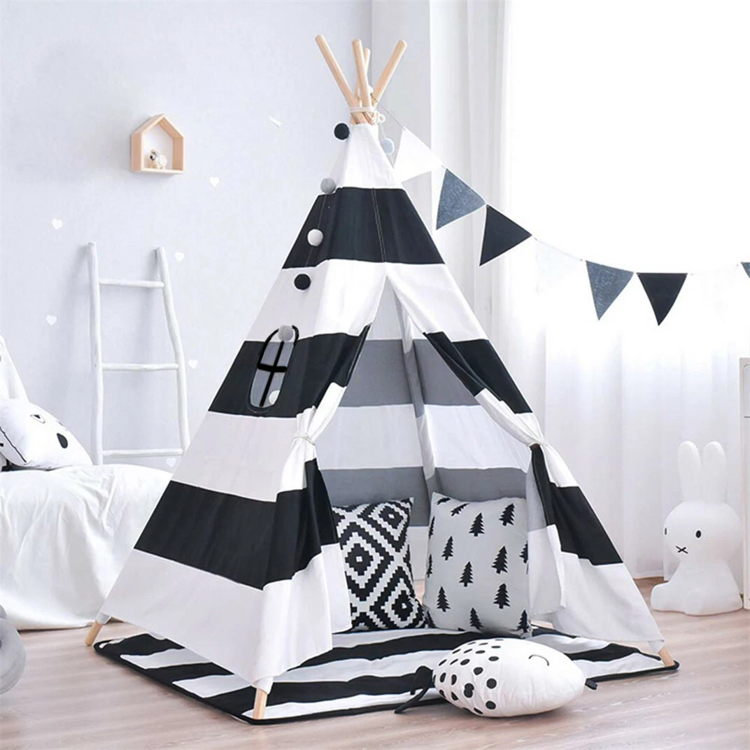 Black and top white striped teepee