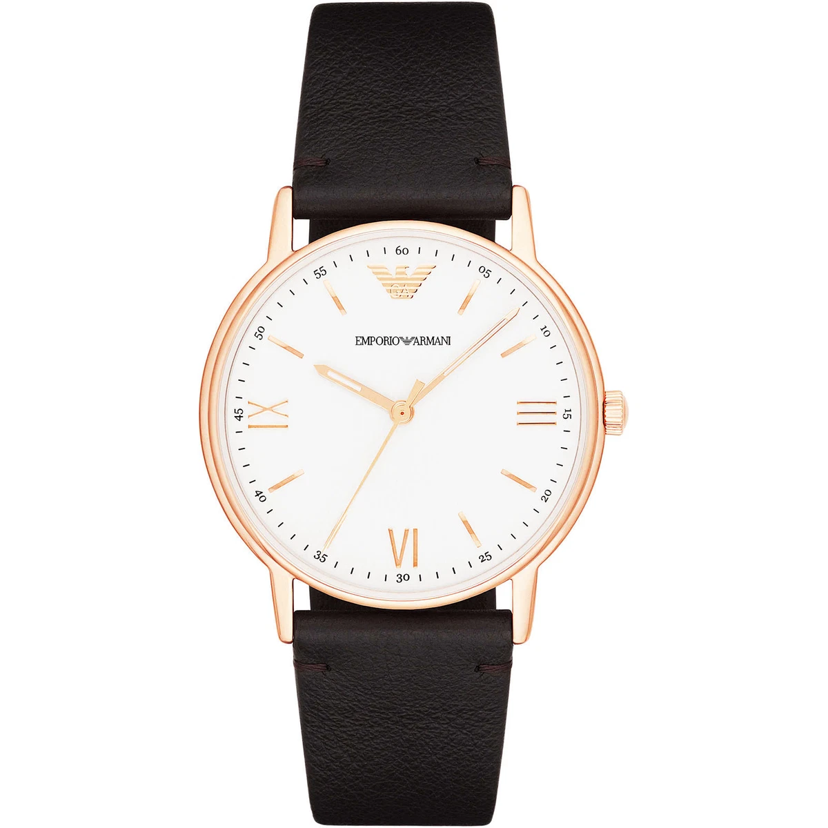 Emporio Armani Men s Rose Gold Brown Leather 43mm Watch AR11011 NEW USA SELLER