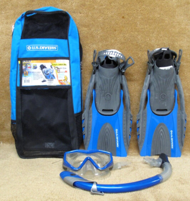 U.S. Divers  Adult Snorkel Set S/M mask fins snorkel mesh gear bag New/Tag