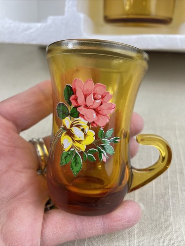 Vtg MCM Amber Glass Decanter Set Italian Lubiana Kristall 6 Glasses Italy - Picture 2 of 16