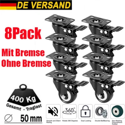 SALANGAE 8X Schwerlastrollen Für Möbel 50mm 400KG Transportrollen Lenkrollen Mit Bremse