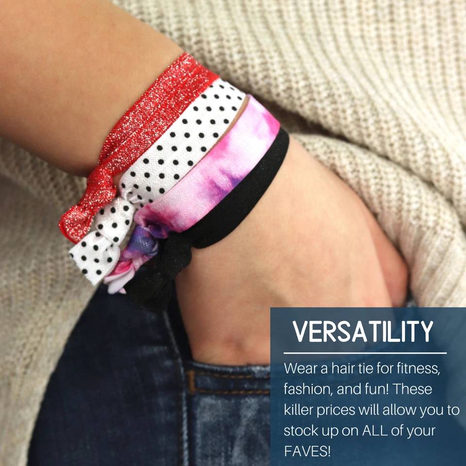 50 Black Hair Ties Elastic Ponytail Holders Scrunchie tie Ribbon Lot SALE - Image 4 of 4