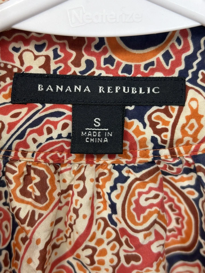 Banana Republic Women’s Orange Floral Top Short Sleeve, Size S      1I - Image 3 of 4