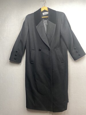 VTG Leslie Fay 100% Wool Coat Women's Black One Button Sz 14 Long Made in USA