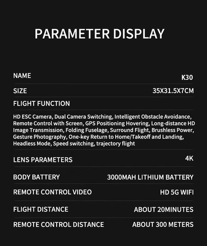 K30 RC Drone GPS 5G WIFI 4K HD Dual Camera Obstacle Avoidance FPV Quadcopter - Picture 13 of 19