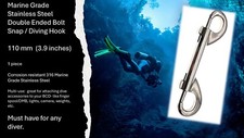4" Scuba Marine Grade Stainless Steel Double Ended Bolt Snap / Diving Hook