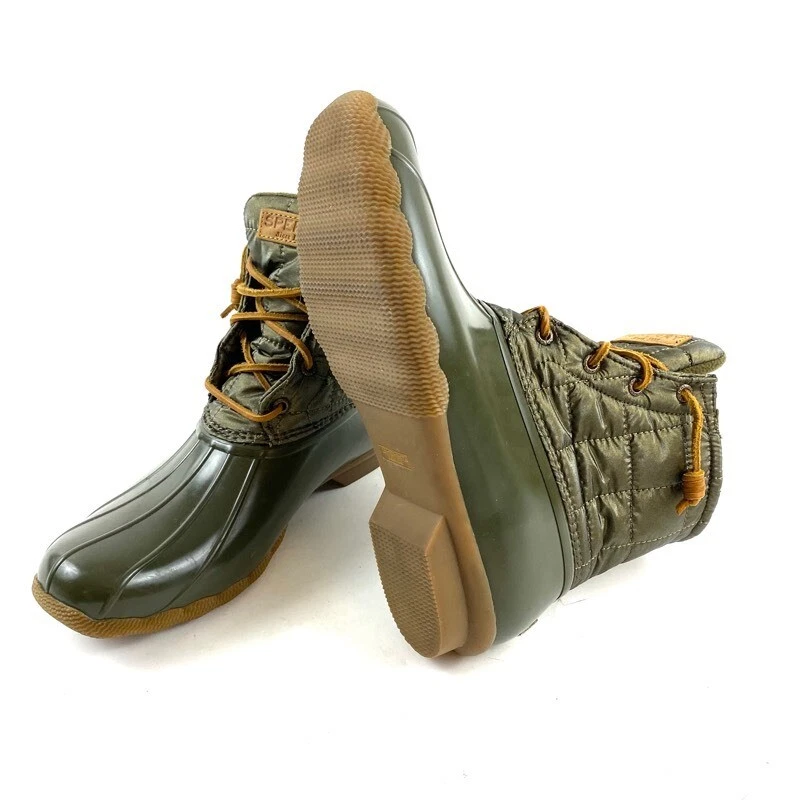 Sperry Top Sider Saltwater Shiny Womens 11 Duck Boots Quilted Olive STS80753