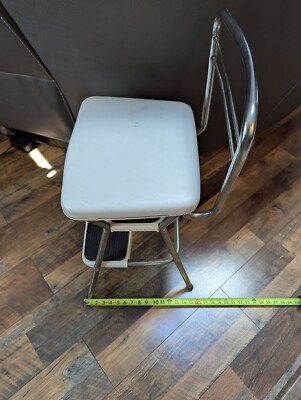 Cosco Step Stool Vintage Metal Chair 2 Step White Chrome Original