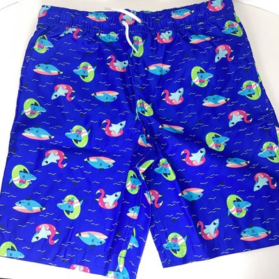 #ad #ad Lands#x27; End Boys Swim Trunks Size XL 14H 16H Husky Electric Blue Funny Sharks $15.29