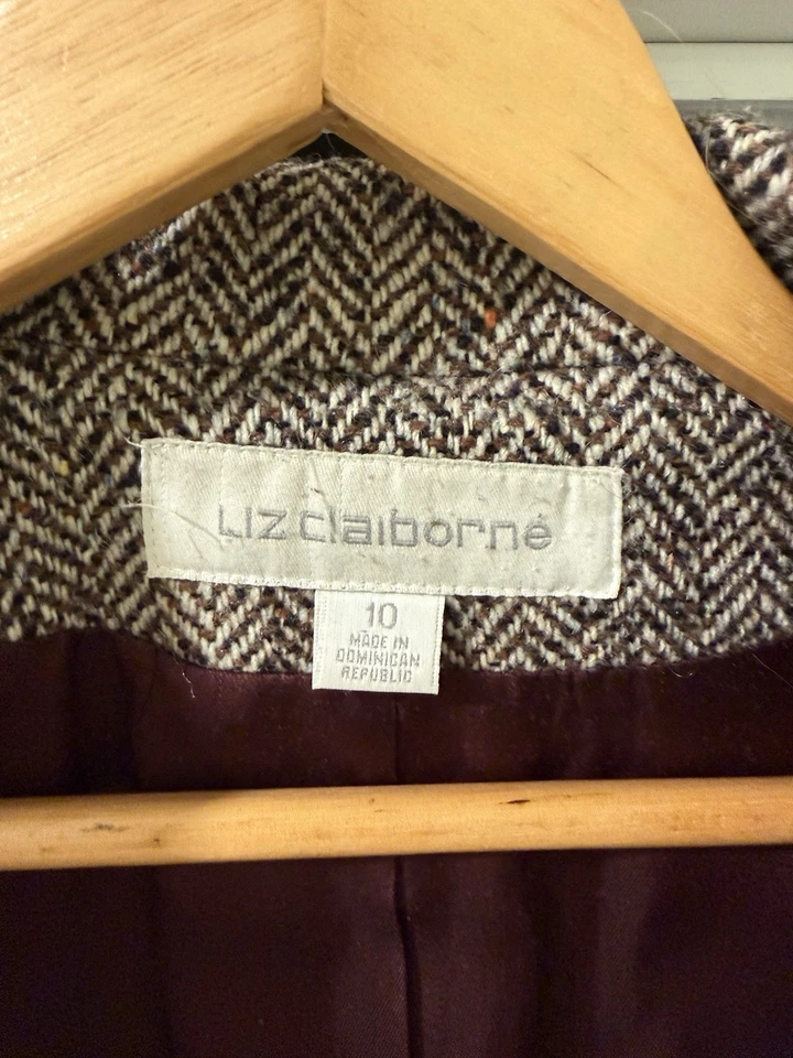 Chaqueta Abrigo Vintage Liz Claiborne Lana Trench Tweed Talla 10 Foto 2 de 4