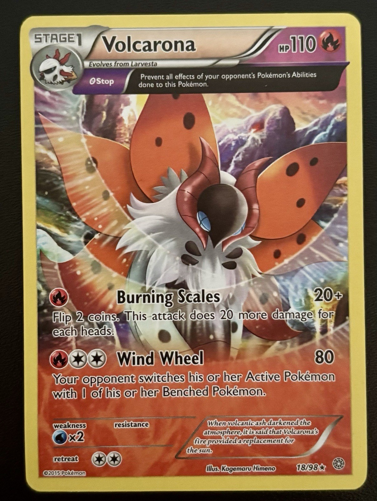 Volcarona Stage 1 Pokémon Card 2015 Ancient Origins 18/98 RARE