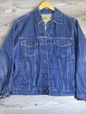 Vintage 80s Plain Pockets Denim Trucker Jacket Dark Wash Blue Size 44 USA faded