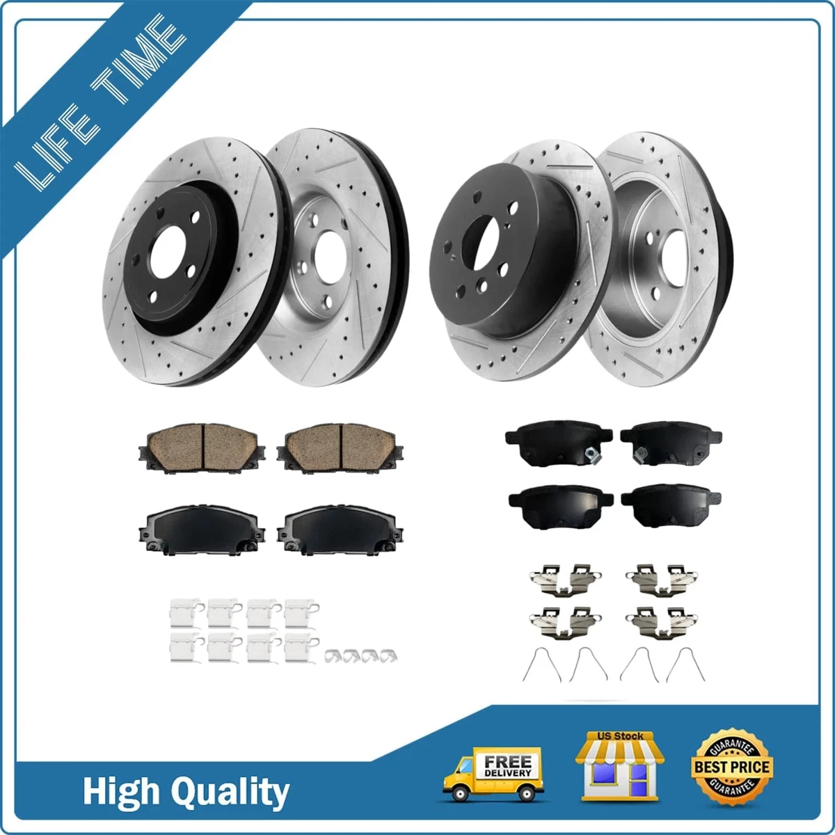 Kit De 4 Discos De Freno (delanteros Y Traseros) Para Toyota Prius, Prius Plug-in, Lexus CT200h - AM Autoparts