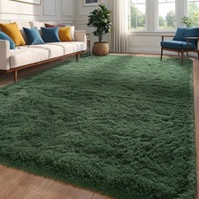 Fluffy Area Rug 8x10 Soft Plush Dark Green Carpet for Living Room Bedroom Floor