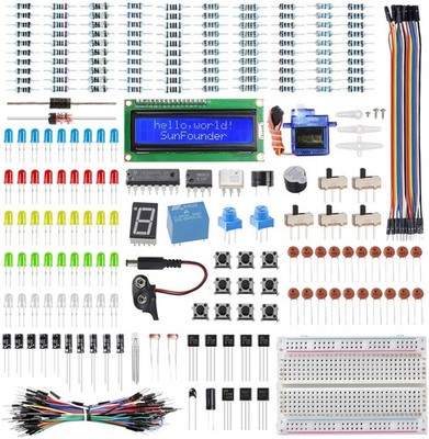 SUNFOUNDER Electronics Fun Kit with 1602 LCD Module, Breadboard, LED, Gold 