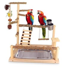 Bird Playground Natural Parrot Toys Perch Stand Cockatiel Swing with Chew Toys