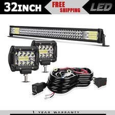 32" Triple Row 180W LED Light Bar 2X 4" 60W Cube Pods w/Harness for SUV