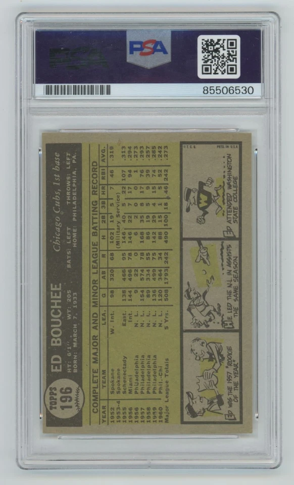Ed Bouchee 1961 Topps DNA Certified Pop of 4! PSA #196 Chicago Cubs - Image 2 of 2