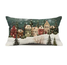 Winter Lumbar Decorative Rectangle Pillow Cover 12 x 20, Wonderland Forest Ho...