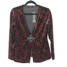 Vtg Y2K Red Glitter Velvet V-Neck Top Jewel Black Open Cardigan Whimsigoth 90s M