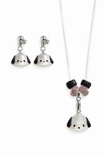 Cute Dog Necklace Matching Earrings Set Handmade Puppy Jewelry Gift Pink Black