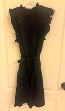 SheIn Fit & Flare Dress M Black Animal Print Belted Knee Length Ruffle Accents