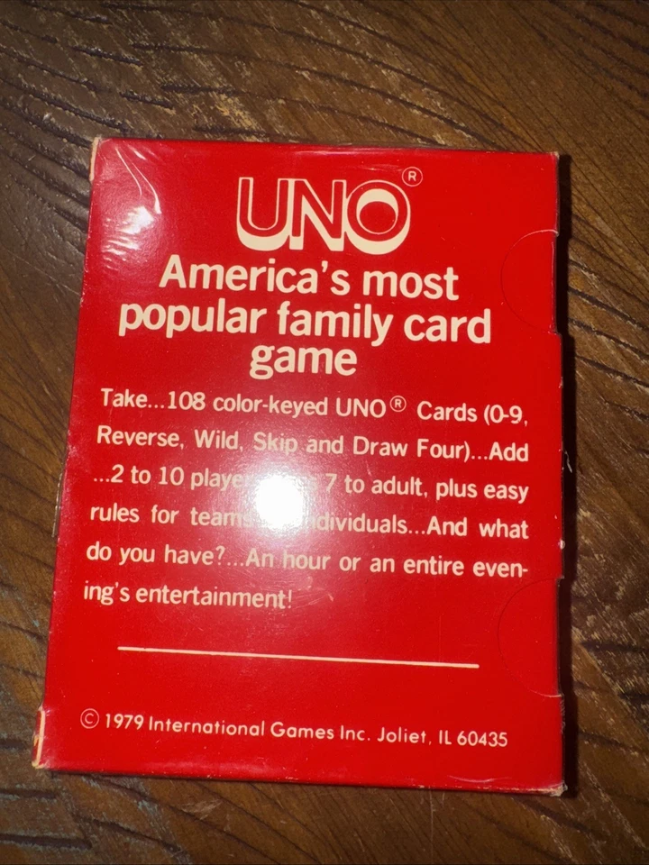 Juego de Cartas Vintage Uno 1979 Juegos Internacionales Nuevas Tarjetas Precintadas Foto 2 de 4