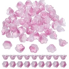 100 Pcs Glass Flower Beads for Jewelry Making, Loose Bead Charm, Purple