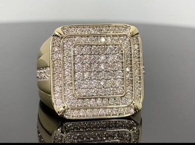 14k Yellow Gold Round Cut Lab Grown/CVD Diamond Cluster Ring For Wedding Gift