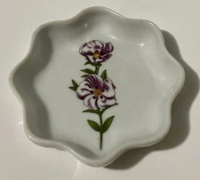Vintage Cordon Bleu Purple Floral Ceramic Trinket Dish ~ 2.75”